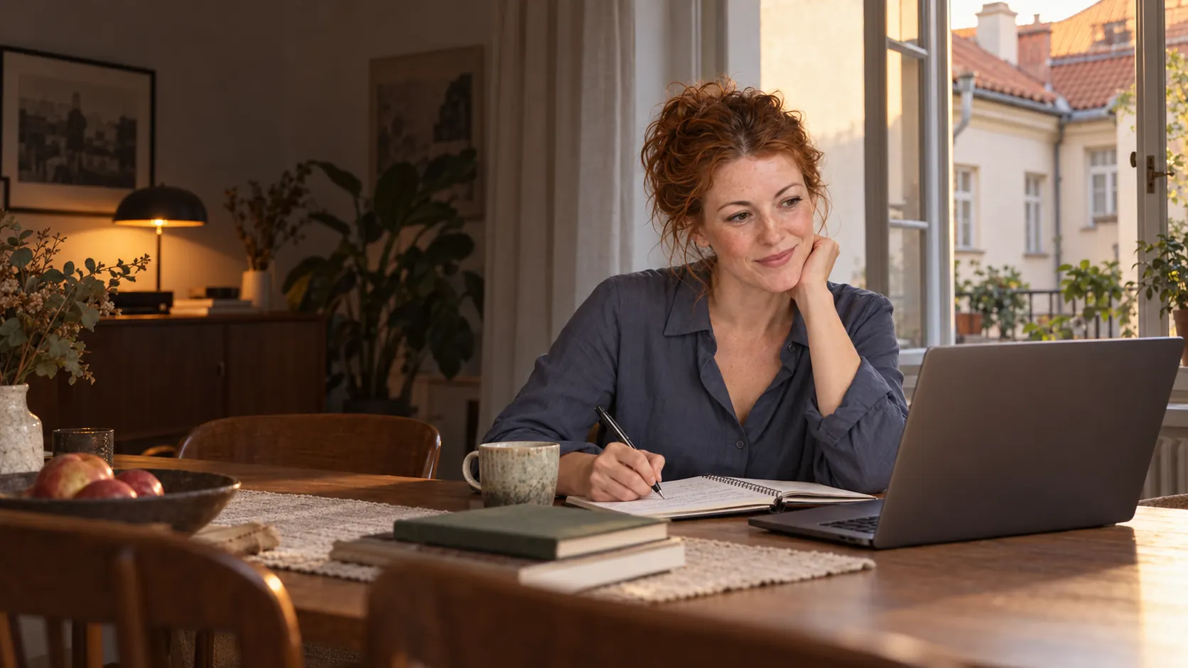 Женщина занимается литовским дома после рабочего дня